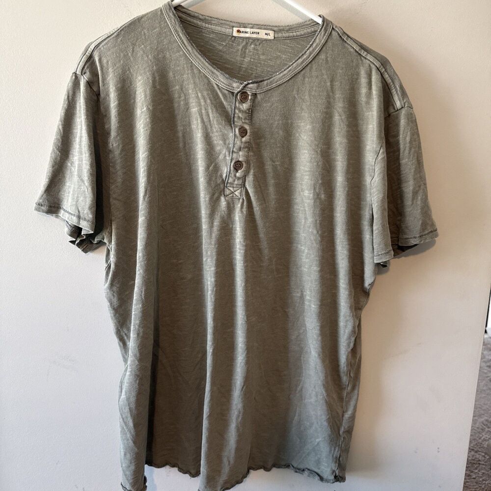 Marine Layer Shirt Mens M/L Green Henley Button Short Sleeve Casual Soft